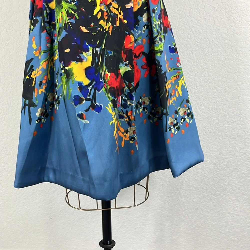 David Meister Blue Floral Fit Flare Sleeveless Scoop Neck Party Dress - Picture 4 of 11